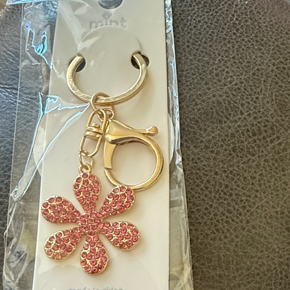 Mint Gold and Pink Crystal Flower Key Holder